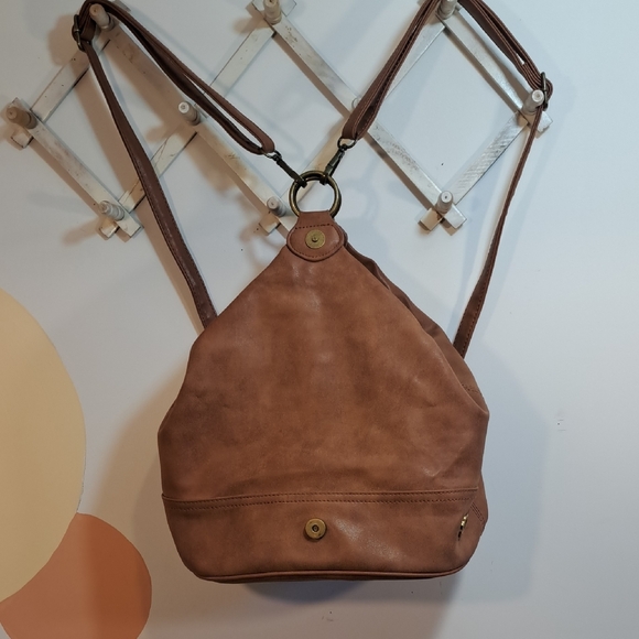 Tassel Accent Tan Leather Sling Backpack - Picture 4 of 9